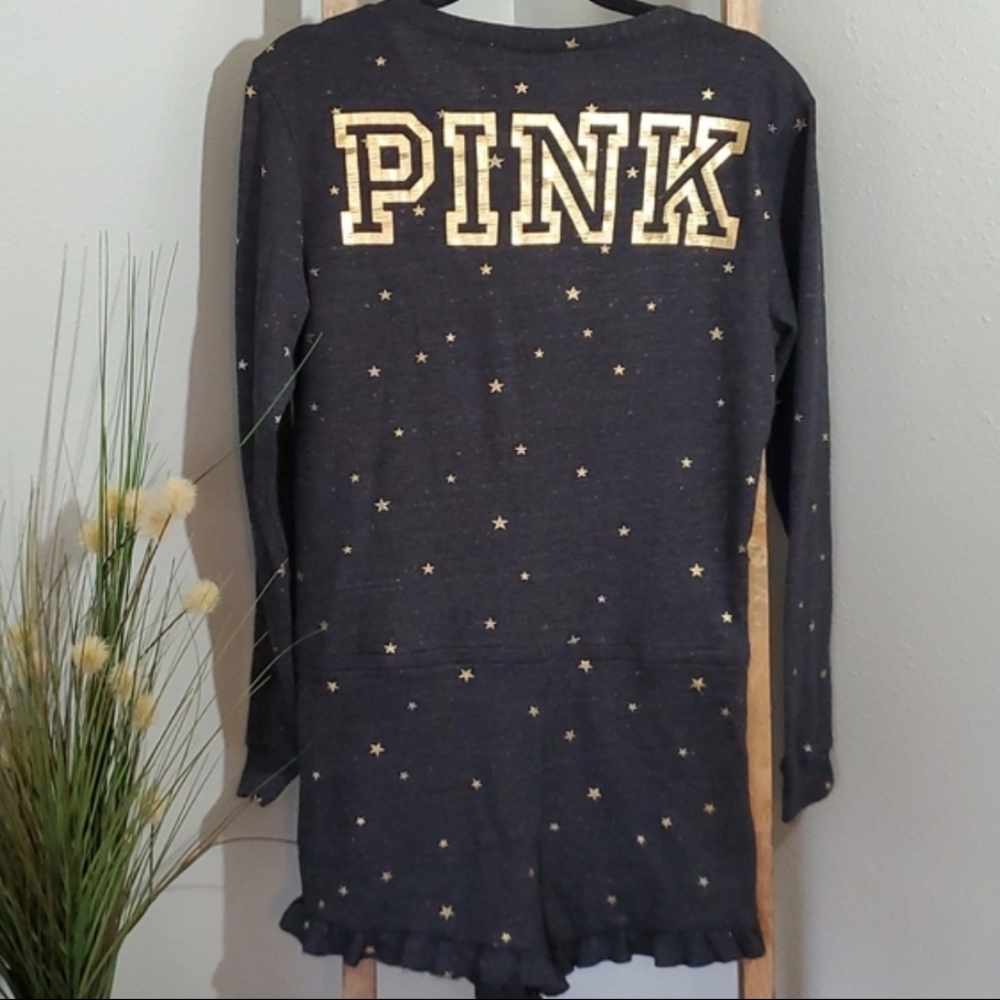 PINK Victoria's Secret Cozy PJ Romper With Gold Foil Logo At The Back